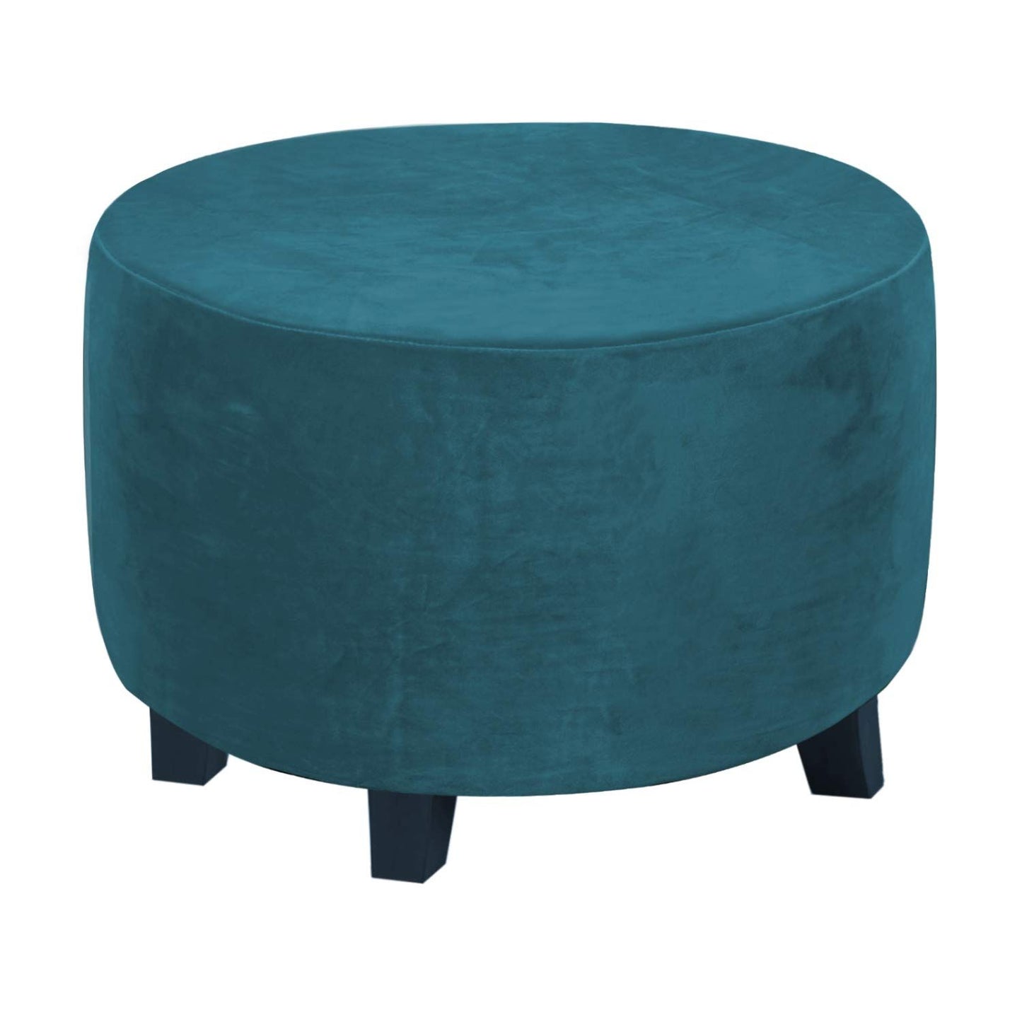Circular lid sliding footstool protective cover storage stool elastic bottom stretch, made of velvet fabric (deep water blue small: 50-58CM)