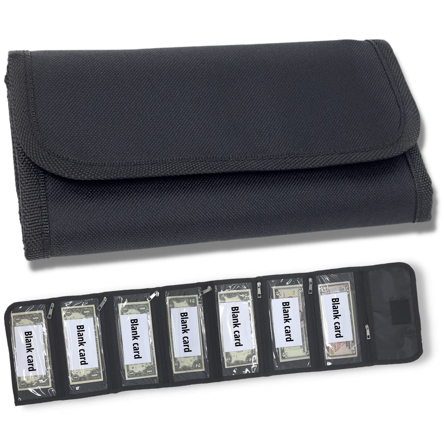 Money organizer for cash 6 slots money holder with blank card, Cash holder wallet organizer for Budgeting, Traveling, Saving, Receipts, Coupons and Tips (Black)