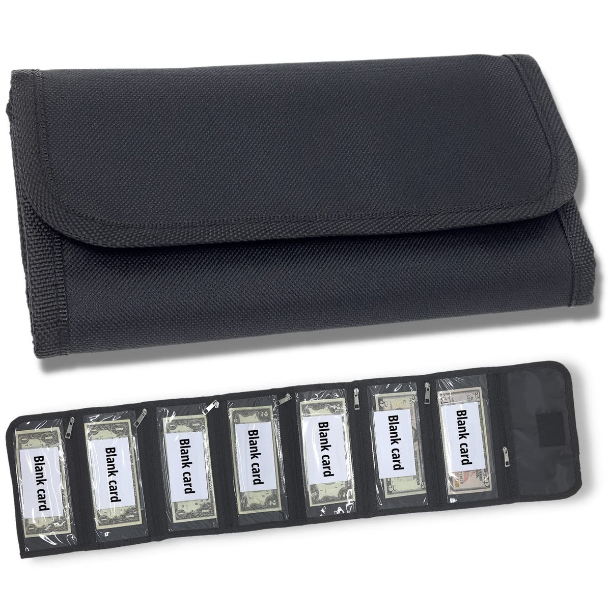 Money organizer for cash 6 slots money holder with blank card, Cash holder wallet organizer for Budgeting, Traveling, Saving, Receipts, Coupons and Tips (Black)
