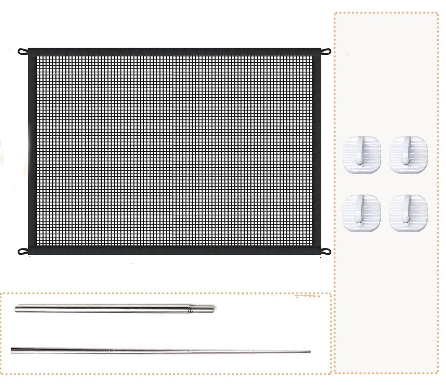 Mesh Dog Gates for Pets, Magic Pet Gate for The House, Portable Puppy Safety Fence Guard for Stairs and Doorways, Easy Install Anywhere, 4 Hooks 2 Stainless Steel Poles（110*72cm）