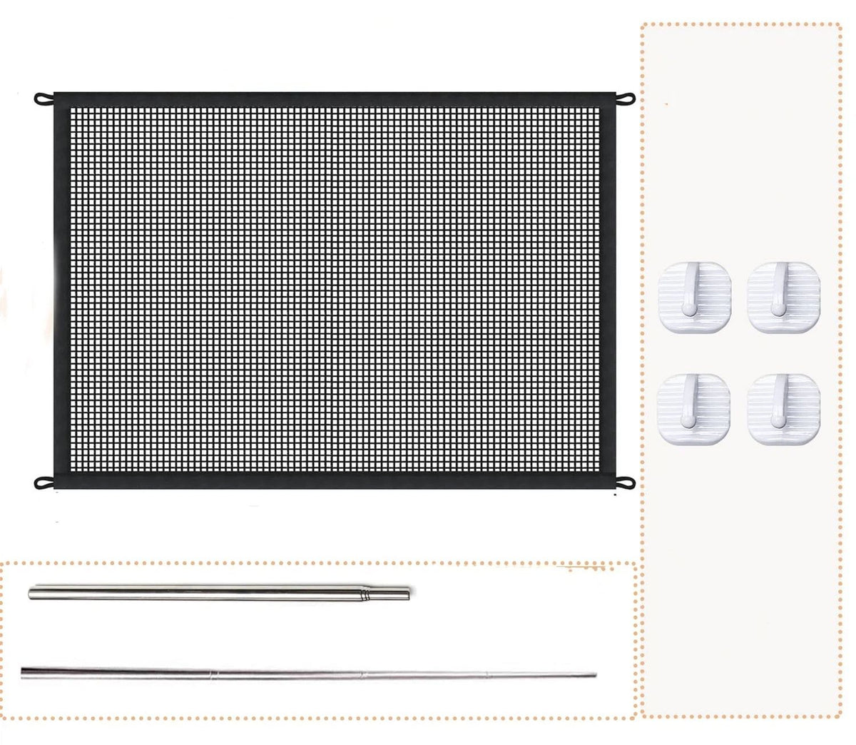 Mesh Dog Gates for Pets, Magic Pet Gate for The House, Portable Puppy Safety Fence Guard for Stairs and Doorways, Easy Install Anywhere, 4 Hooks 2 Stainless Steel Poles（110*72cm）