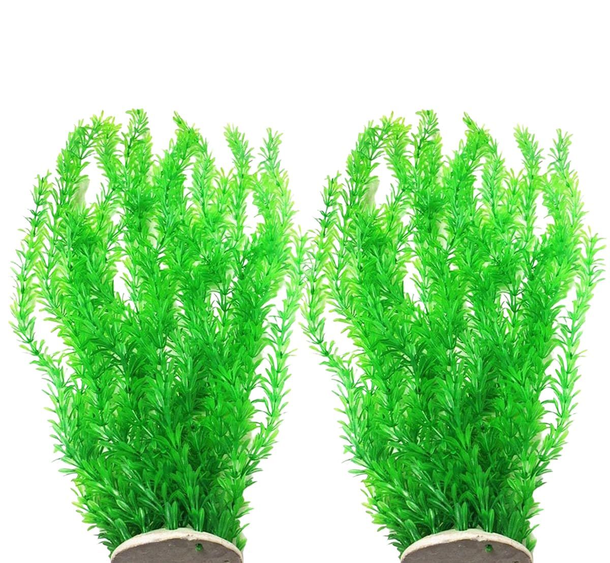 Pack of 2 Tall Plastic Aquarium Plants Large Fake Fish Tank Artificial Pond Aquarium Decor (Green Little Grass  30cm   )