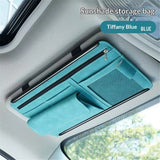 Car Sun Visor Organizer, Soft Leather Surface Eyeglasses Note Card Holder Car Storage Bag, Scratch-Resistant Waterproof Auto Sunshade Organizer Bag, Car Accessories (Blue)