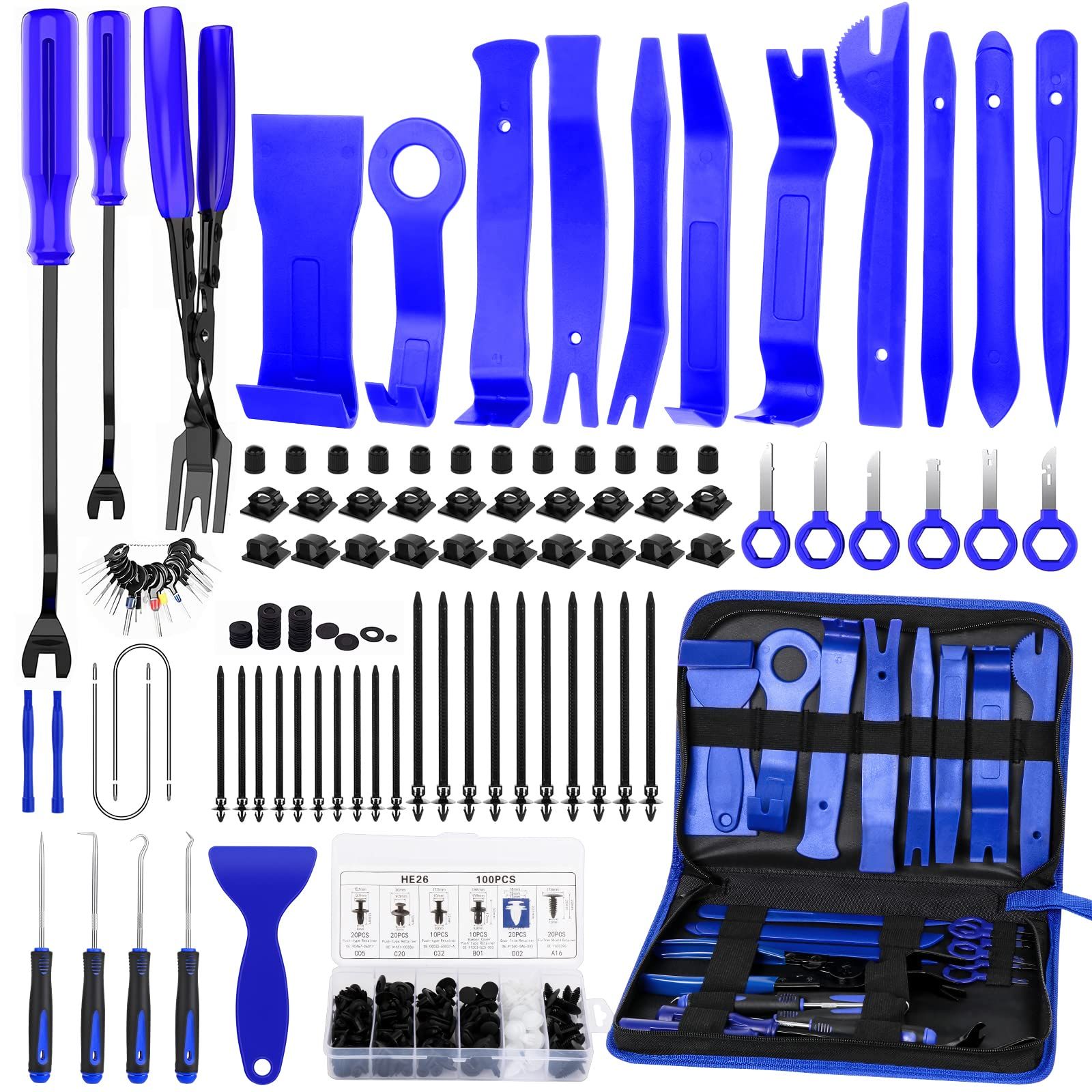 248Pcs Trim Removal Tool, Auto Push Pin Bumper Retainer Clip Set Fastener Terminal Remover Tool Adhesive Cable Clips Pry Kit Car Panel Radio Removal Auto Clip Pliers