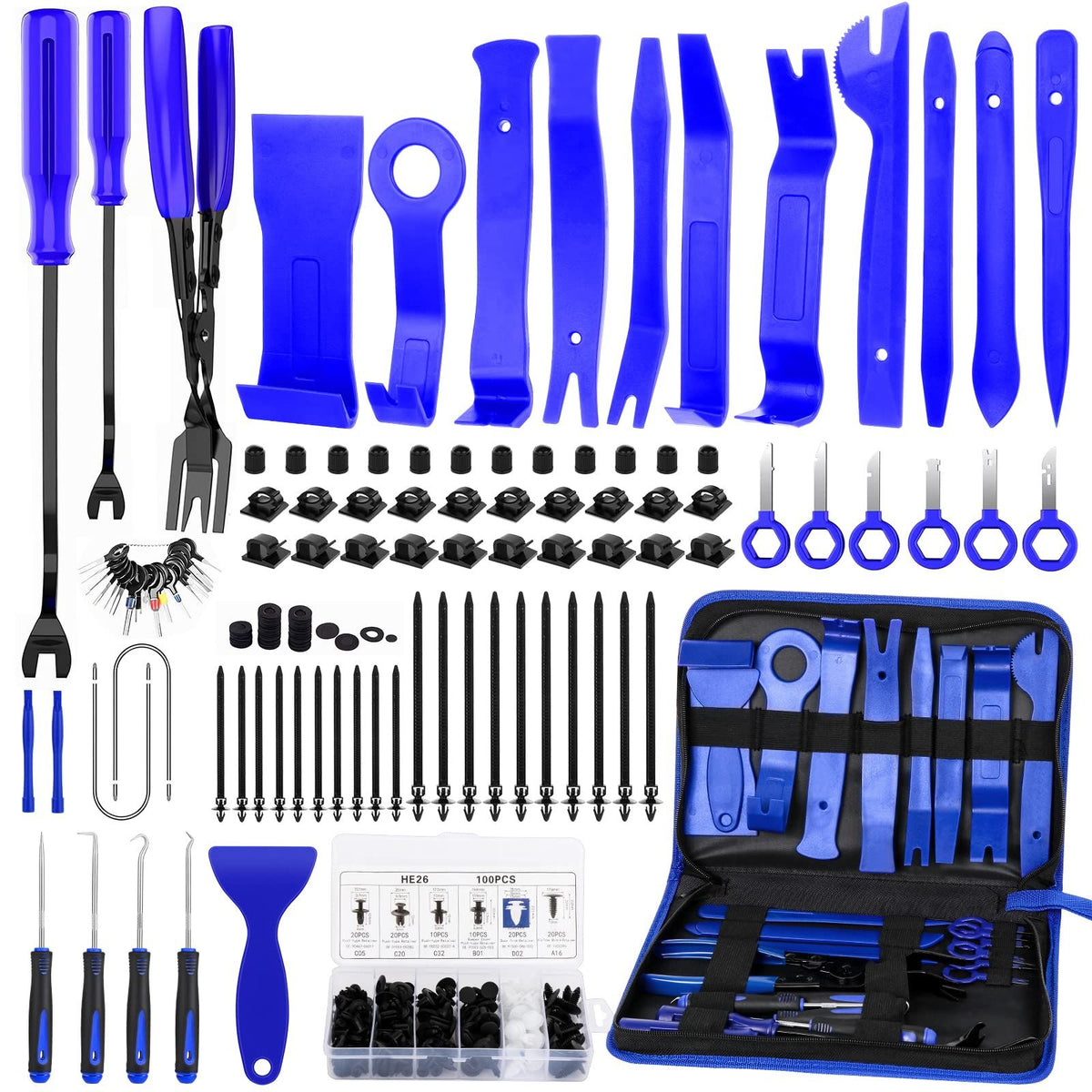 248Pcs Trim Removal Tool, Auto Push Pin Bumper Retainer Clip Set Fastener Terminal Remover Tool Adhesive Cable Clips Pry Kit Car Panel Radio Removal Auto Clip Pliers