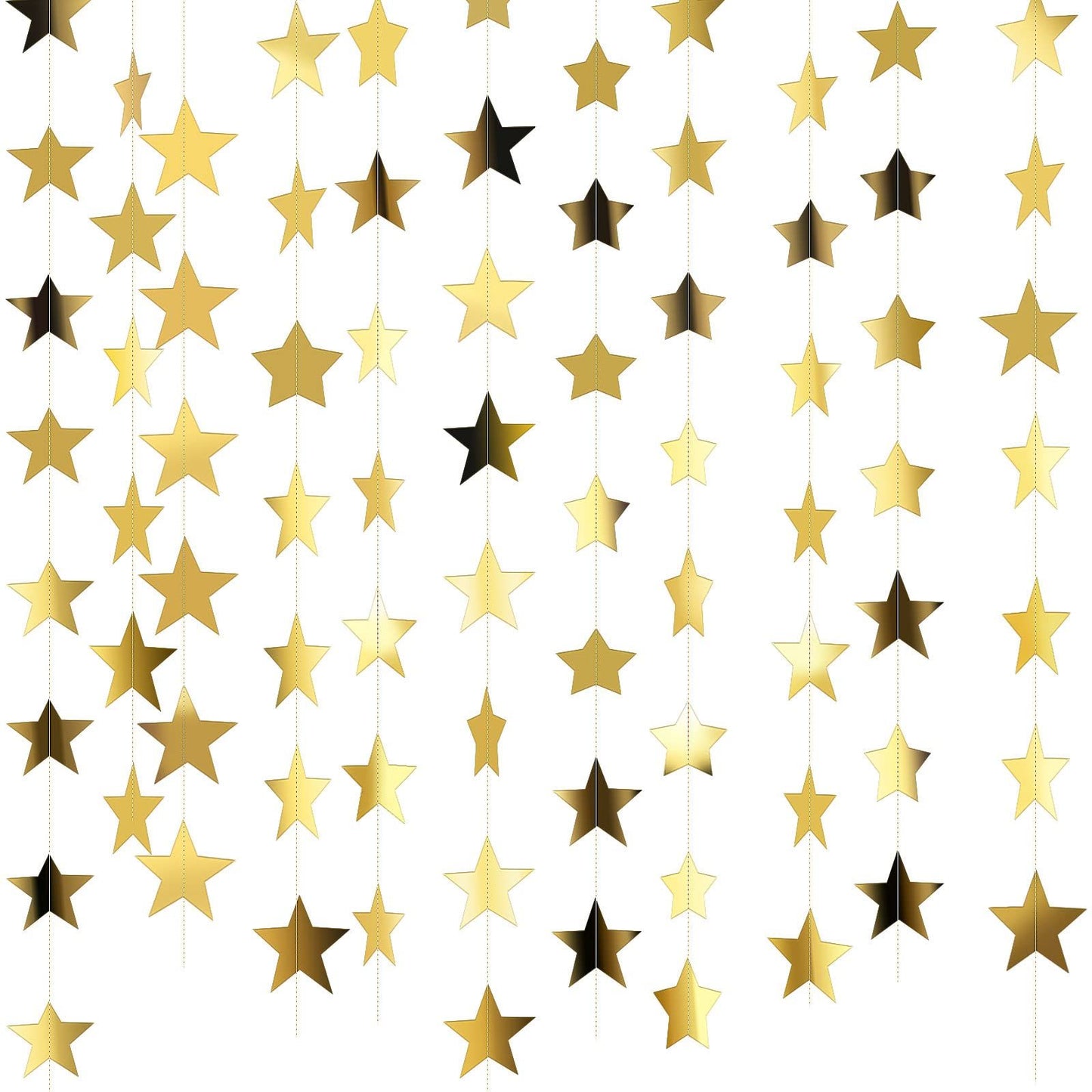 Glitter Star  Banner Christmas Decor 130 Feet Star Hanging Bunting Banner Twinkle Backdrop for Homecoming Classroom Wedding Birthday Halloween Party Supplies(Gold)