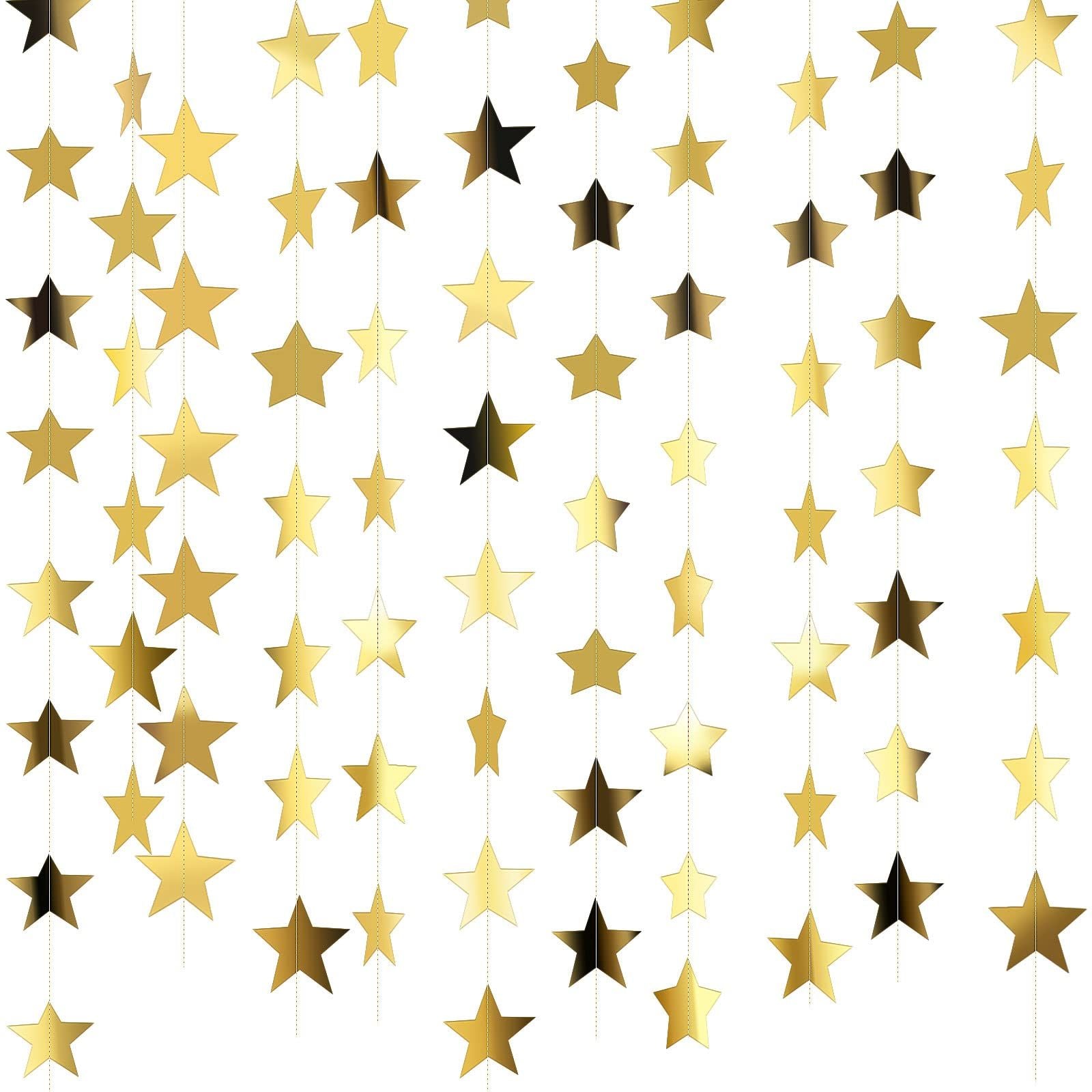 Glitter Star  Banner Christmas Decor 130 Feet Star Hanging Bunting Banner Twinkle Backdrop for Homecoming Classroom Wedding Birthday Halloween Party Supplies(Gold)