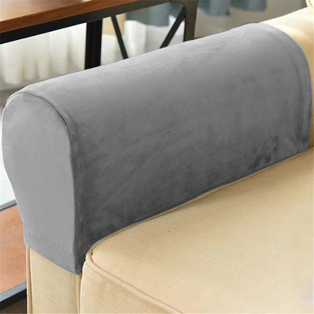 2 Pack Thick Velvet Stretch Armrest Covers for Chairs and Sofas - Non Slip, Grey Stretch Armrest Covers for Chairs and Sofas Couch Arm Covers for Sofa