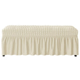 Dining Bench Cover with Skirt 32-47 inch Length Beige Stretch Seersucker Bench Seat Slipcover for Bedroom, Dining Room Washable (Seersucker-Beige)