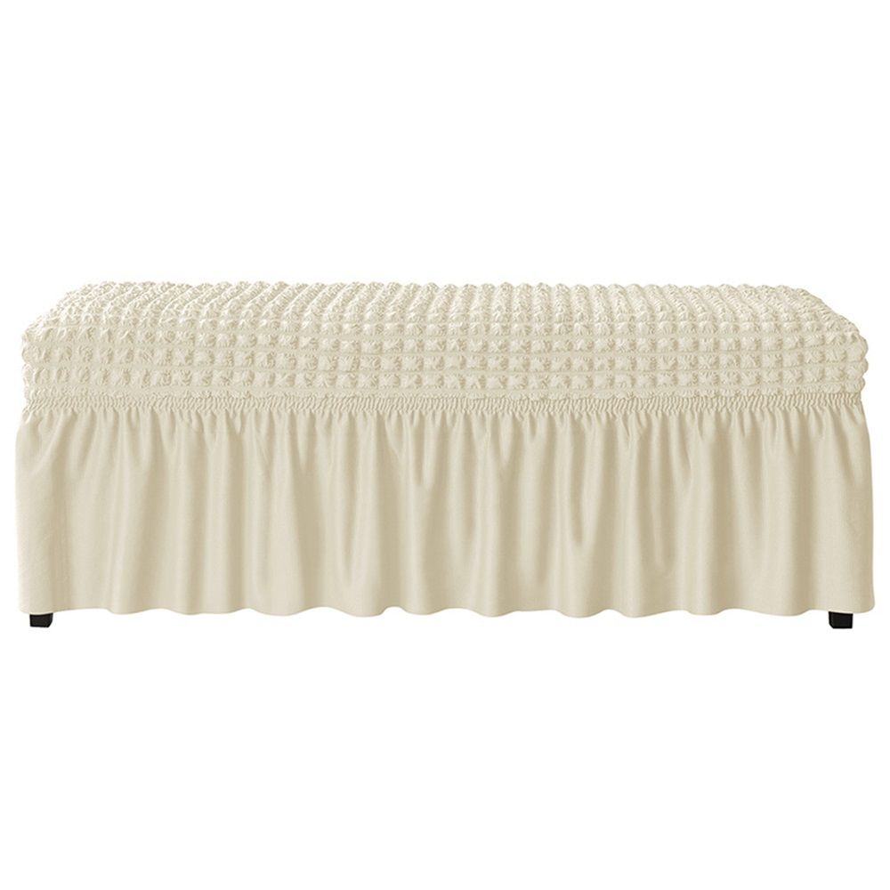 Dining Bench Cover with Skirt 32-47 inch Length Beige Stretch Seersucker Bench Seat Slipcover for Bedroom, Dining Room Washable (Seersucker-Beige)