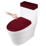 Stretch Velvet Toilet Lid Cover and Toilet Tank Lid Cover, Bathroom Super Soft Toilet Lid Cover Set Luxury Velvet Plush, with Elastic Bottom, Machine Wash, Burgundy