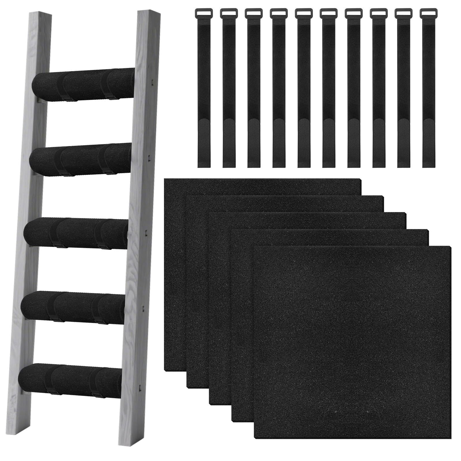 5 Pcs Bunk Bed Ladder Pads,with 10 Adjustable Hook & Loop Straps,Bunk Bed Ladder Cover,Ladder Step Pads Loft Bed, Suitable for Safe and Comfortable Climbing,10x10 Inch (Ladder Not Included)