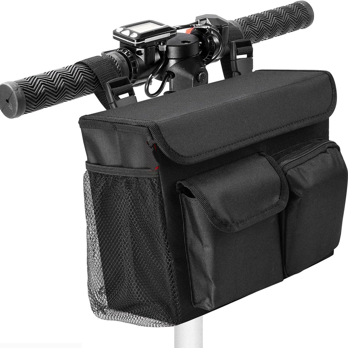Mobility Scooter Bag – Convenient Organizer Pouch with 14-Inch Laptop Pocket and Cup Holders（black,oniy bag）