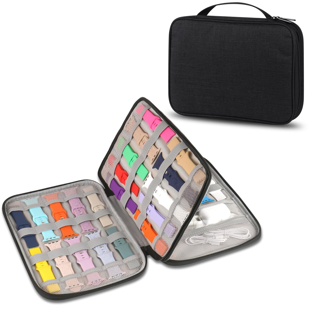 Watch Band Storage Case Watch Band Organizer Bag Watch Band Case and Storage Holder Watch Bands Holder Carrying Case Compatible with 35 Watch Straps and Accessories, Black
