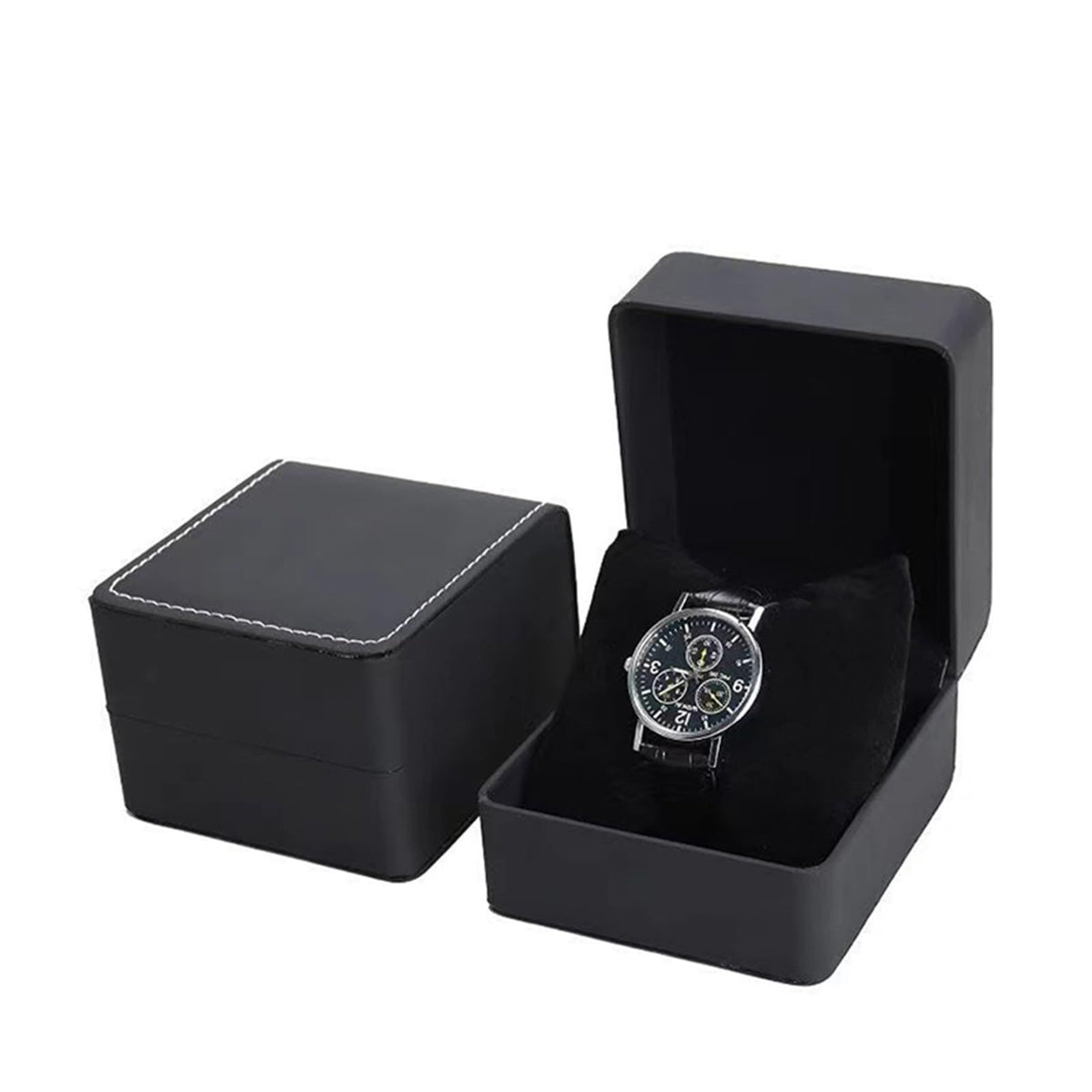 2 pack Watch Box, PU Leather Watch Case, Gift Boxs With Cushion For Most Watches, Smart Watch & jewelry,Watch Organizer as Gifts For Birthday, Men and Women (oniy box, Black)