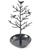 Jewelry Tree Necklace Earring Holder Modern Cute Bird Jewelry Stand for Women Girls Teen,with Tray Antique Rack Tower Decoration, Black (oniy box)