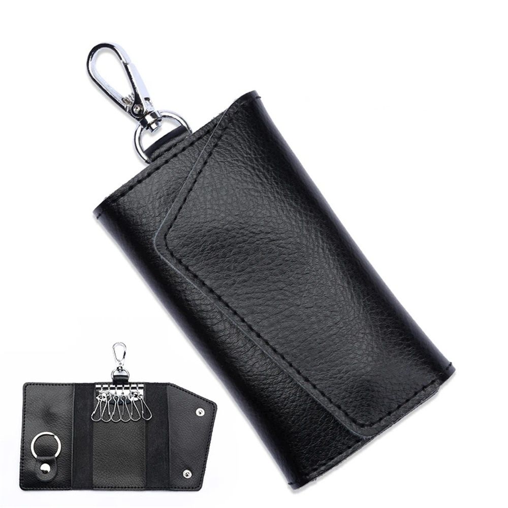 2 pack Compact Leather Car Key Case, Key Holder Key Organizer Wallet, with Card Holder Lightweight Organizer Keychain Black Wallet for Men & Women(Black)
