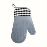 1 pair Soft Silicone Oven Mitts, Heat Resistant and Waterproof Cooking Gloves, Thick Cotton Lining, Flexible Gripping for Baking Grilling, Kitchen Potholders,29cm*18.5cm, Gray