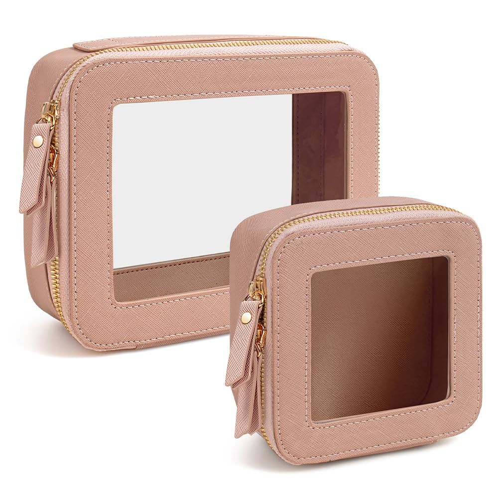 2pcs Travel Clear Makeup Bag Set, Cosmetic Bag Case with Zipper Portable Makeup Pouch Toiletry Bag Women Traveling Cosmetic Organizer Storage Bag Car Organizer Car Essentials for Women