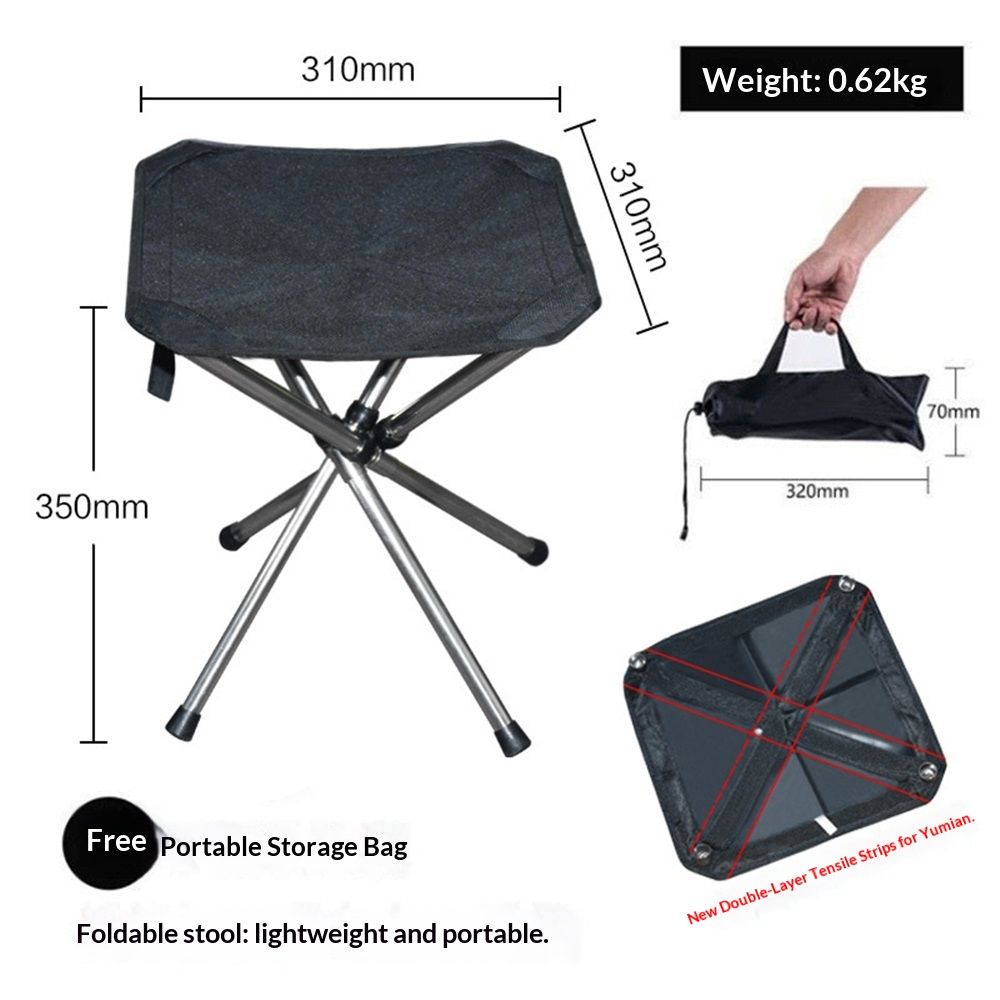Ultra-Lightweight Stainless Steel Folding Camping Stool - Compact Portable Backpacking Stool with Carry Bag  Folded Size for Hiking Travel Outdoor Events