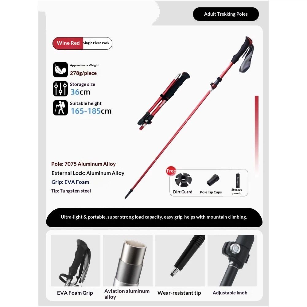 Aluminum Collapsible Ultralight Travel Trekking Hiking Pole for Men and Women (Fits 165-185cm) Mountaineering Trekking Pole