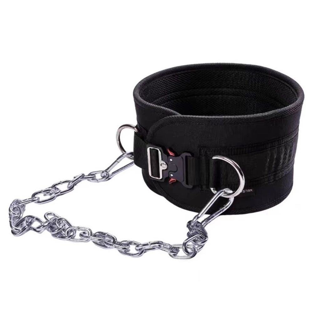 Pull-up Belt Weighted Dip Belt with Chain Double D-ring Weightlifting Back Support Strap Home Gym Equipment Waist Belt