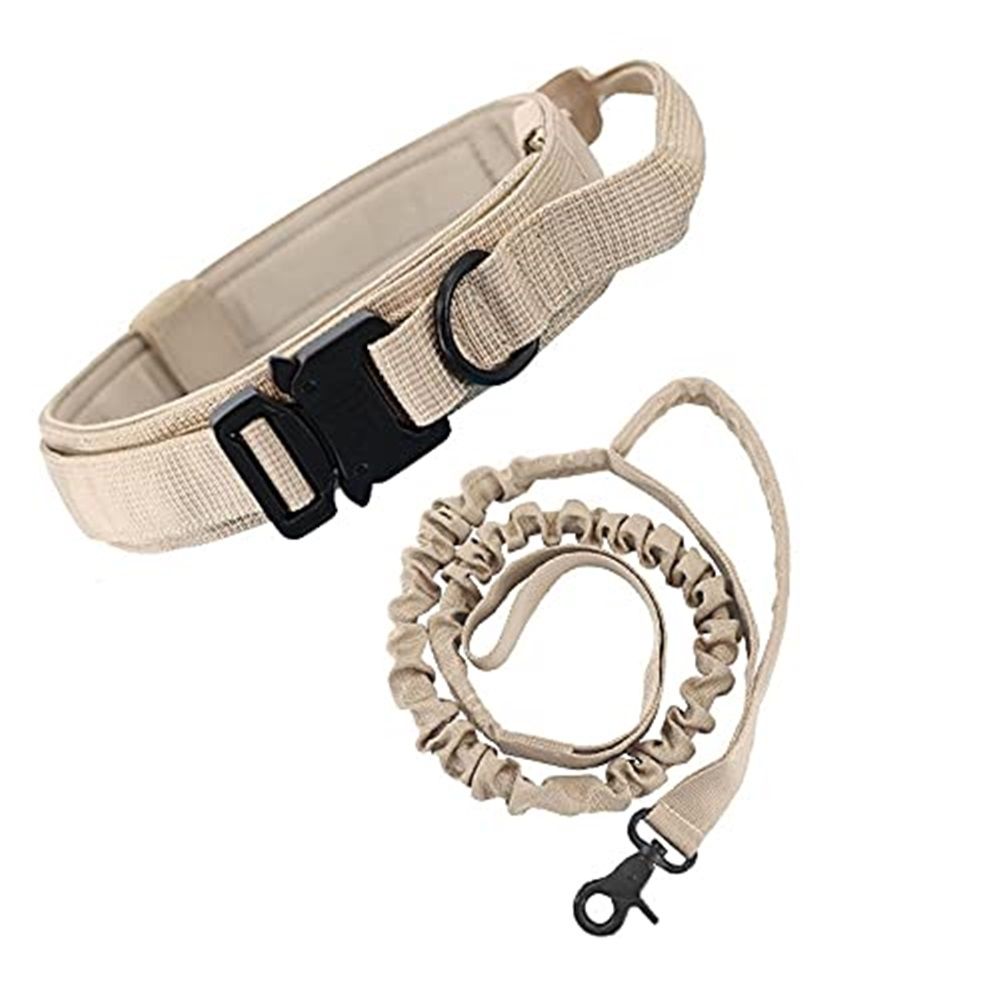 Reflective Nylon  Dog Collar Military Adjustable Durable for Large German Shepherd Outdoor Working Training Walking with Leash (XL, Khaki)