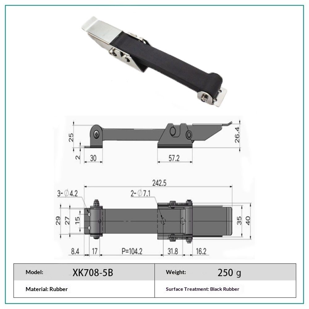 2 PCS Heavy Duty Premium SUS304 Stainless Steel Rubber Flexible Black Draw Latches Buckle (Style 3)