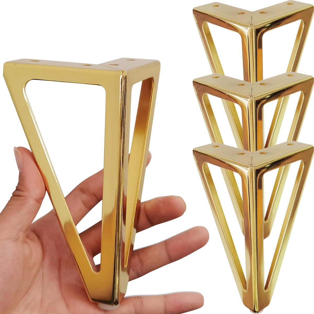6 Inch Gold Furniture Legs Heavy Duty Metal Furniture Feet, Golden Sofa/Cabinet/Table Legs 4Pcs, 6 Inch Cabinet Legs Set of 4,Couch Feet Replacement for Dresser (Gold)