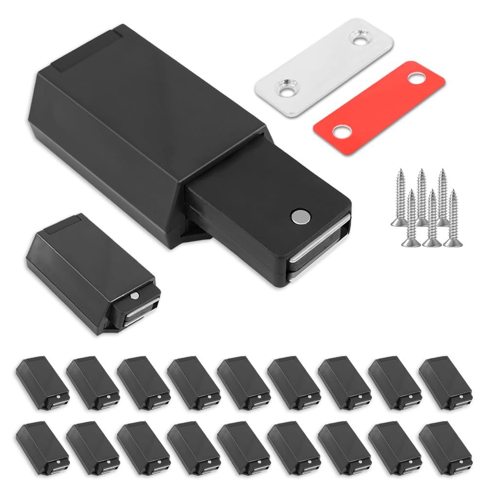 Heavy Duty Push to Open Door Latch, 10 Pack Black Magnetic Push Latches, Hidden Push Touch Latch Hardware for Push to Open Cabinet, Magnetic Door Catch for Drawer Wardrobe Door