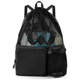 Swim Bag Beach Backpack with Wet Pocket Mesh Drawstring Bags for Swimming, Gym black Mesh Swim Bag Beach Drawstring Backpack, Waterproof Gym Bags for Women and Men