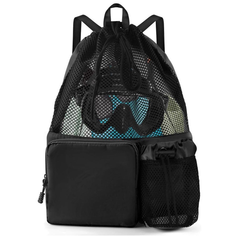 Swim Bag Beach Backpack with Wet Pocket Mesh Drawstring Bags for Swimming, Gym black Mesh Swim Bag Beach Drawstring Backpack, Waterproof Gym Bags for Women and Men