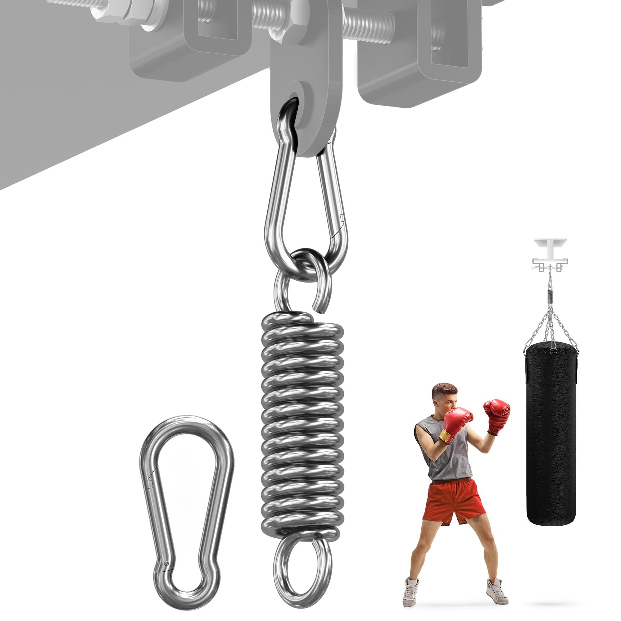Punching Bag Hanger, Heavy Bag Spring  Capacity, Stainless Steel Hanging Kit with Spring Hook & Carabiner, Indoor & Outdoor Mounting for Boxing Bags & Recreation