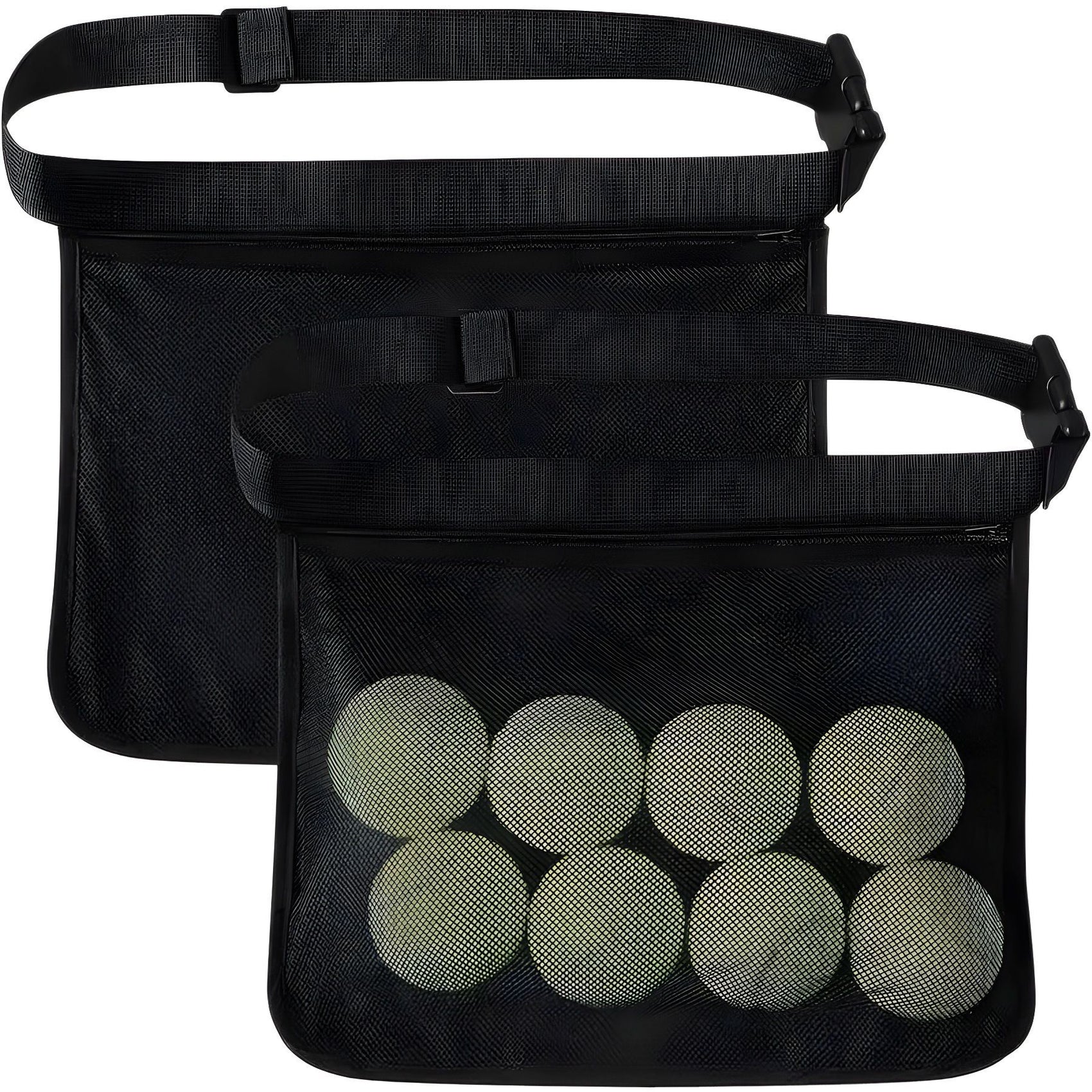 2pcs Adjustable tennis belt holder, waist bag, mesh hip bag holder, can hold 8 tennis or table tennis bags, golf bag（black）