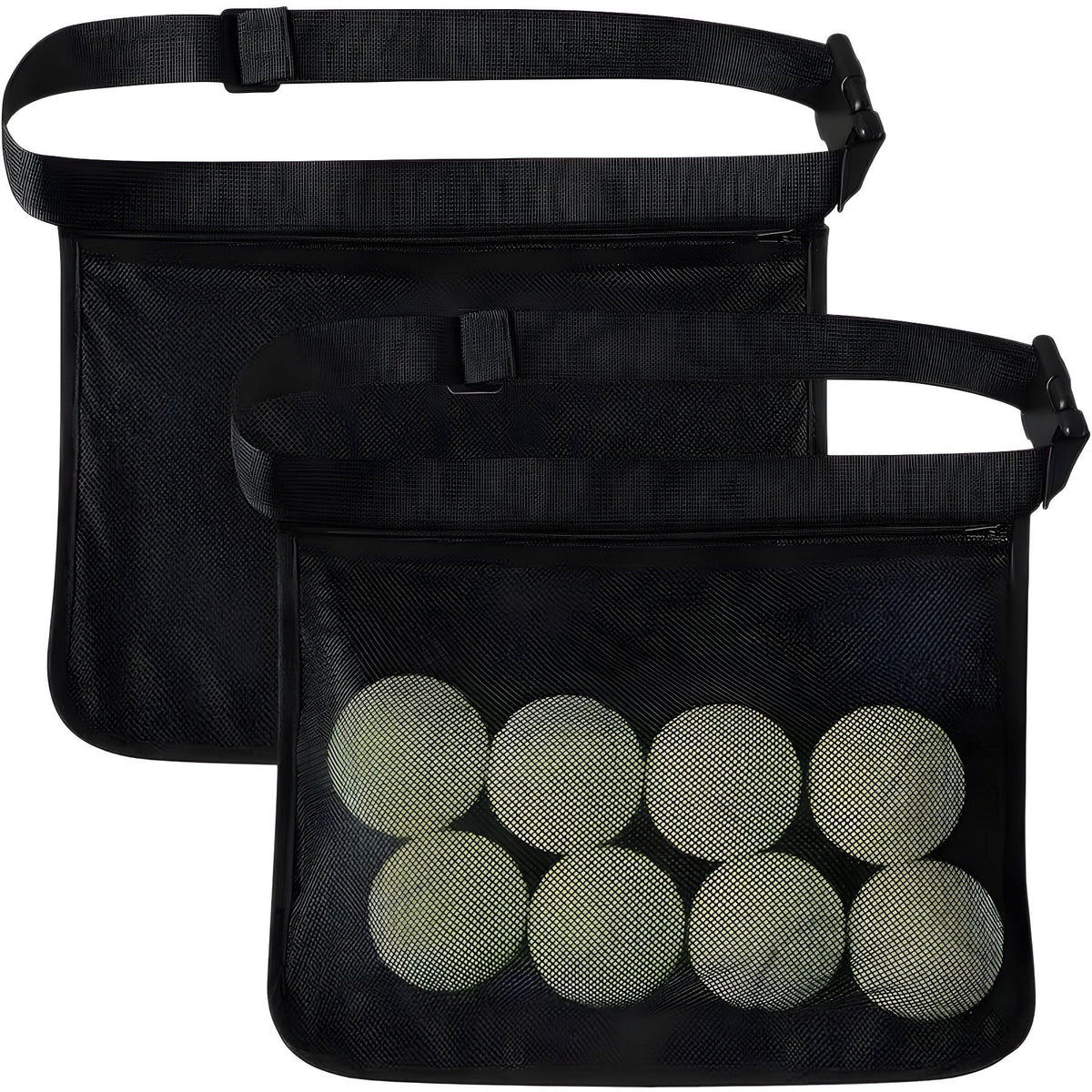 2pcs Adjustable tennis belt holder, waist bag, mesh hip bag holder, can hold 8 tennis or table tennis bags, golf bag（black）