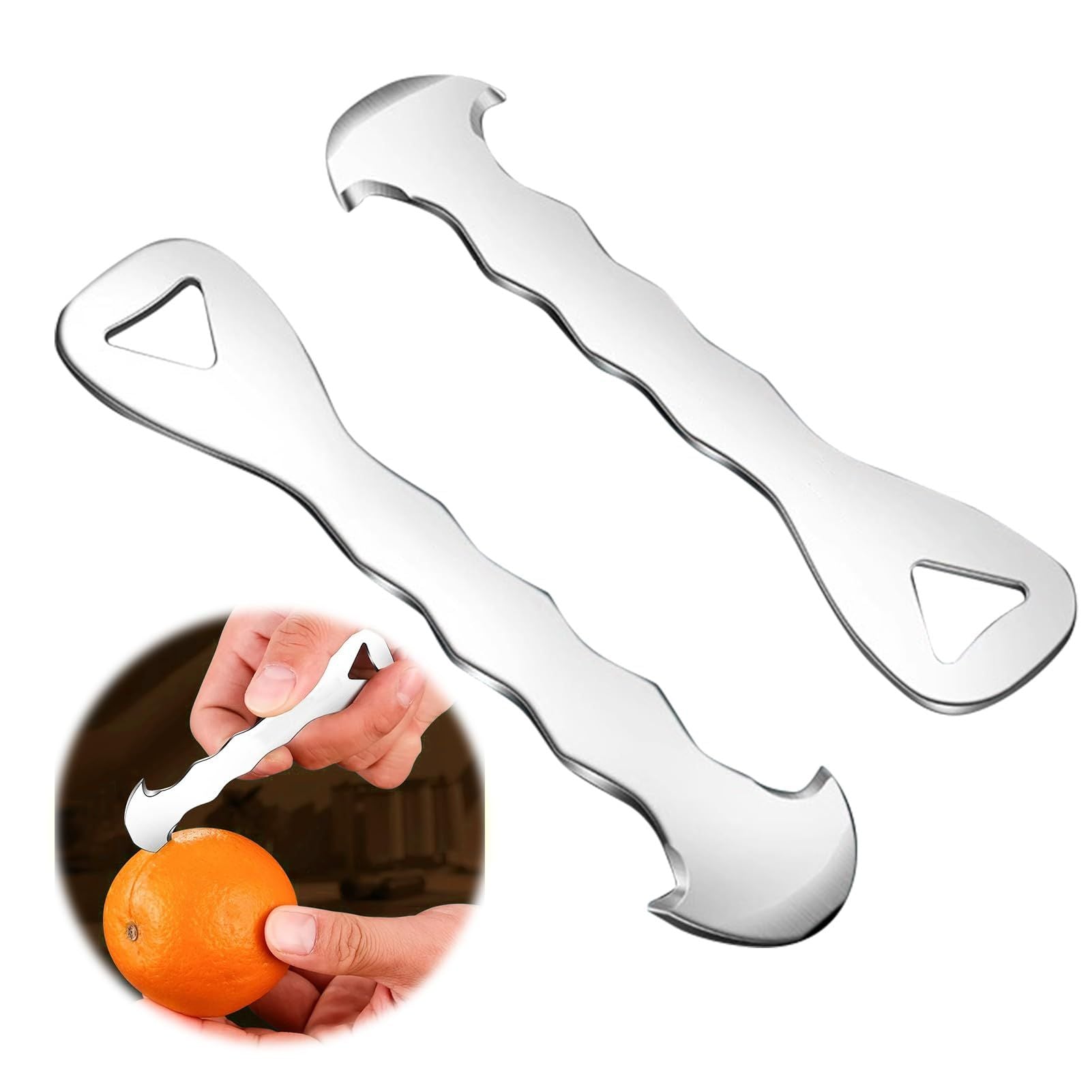 2pcs Stainless Steel Citrus Peeler Tool – Orange Peeler for Kitchen, Lemon Peeler, Grapefruit Peeler, Effortless Fruit Peeler with Sharp Blade, Ergonomic Grip,