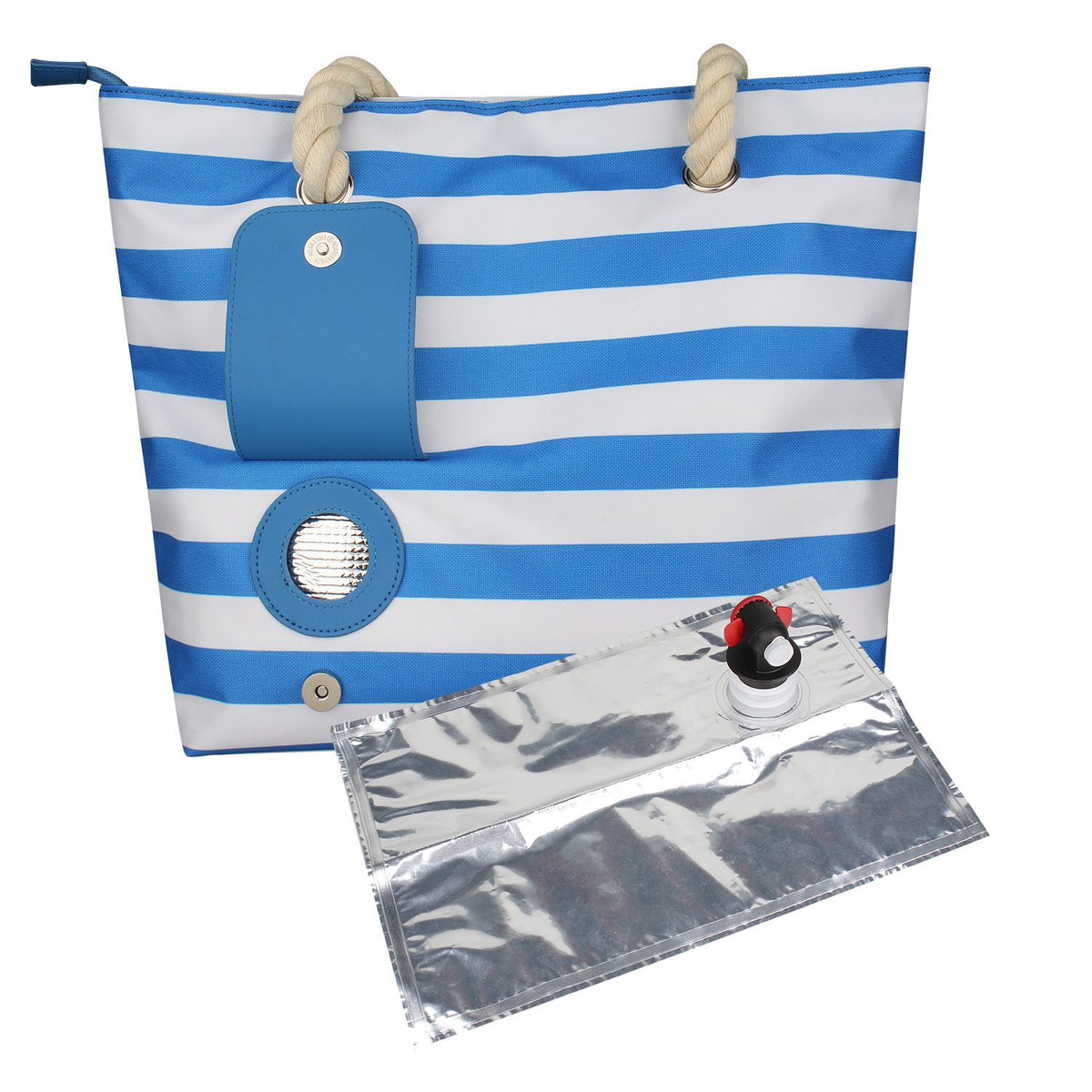 Beach Wine Tote with Insulated Bladder Bags, Leakproof Carrier for 1 Bottles, Perfect for Travel, Party, or Dinner (Blue+1 inner container)
