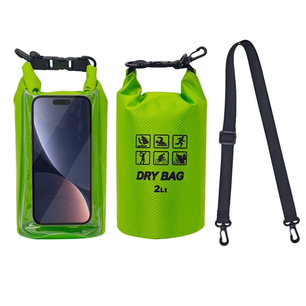 Waterproof Dry Bag, 2L - Roll Top Waterproof Pool Bag，Dry Bags for Kayaking Waterproof-/Phone Pouch,Large Waterproof Phone Pouch,（Green ）