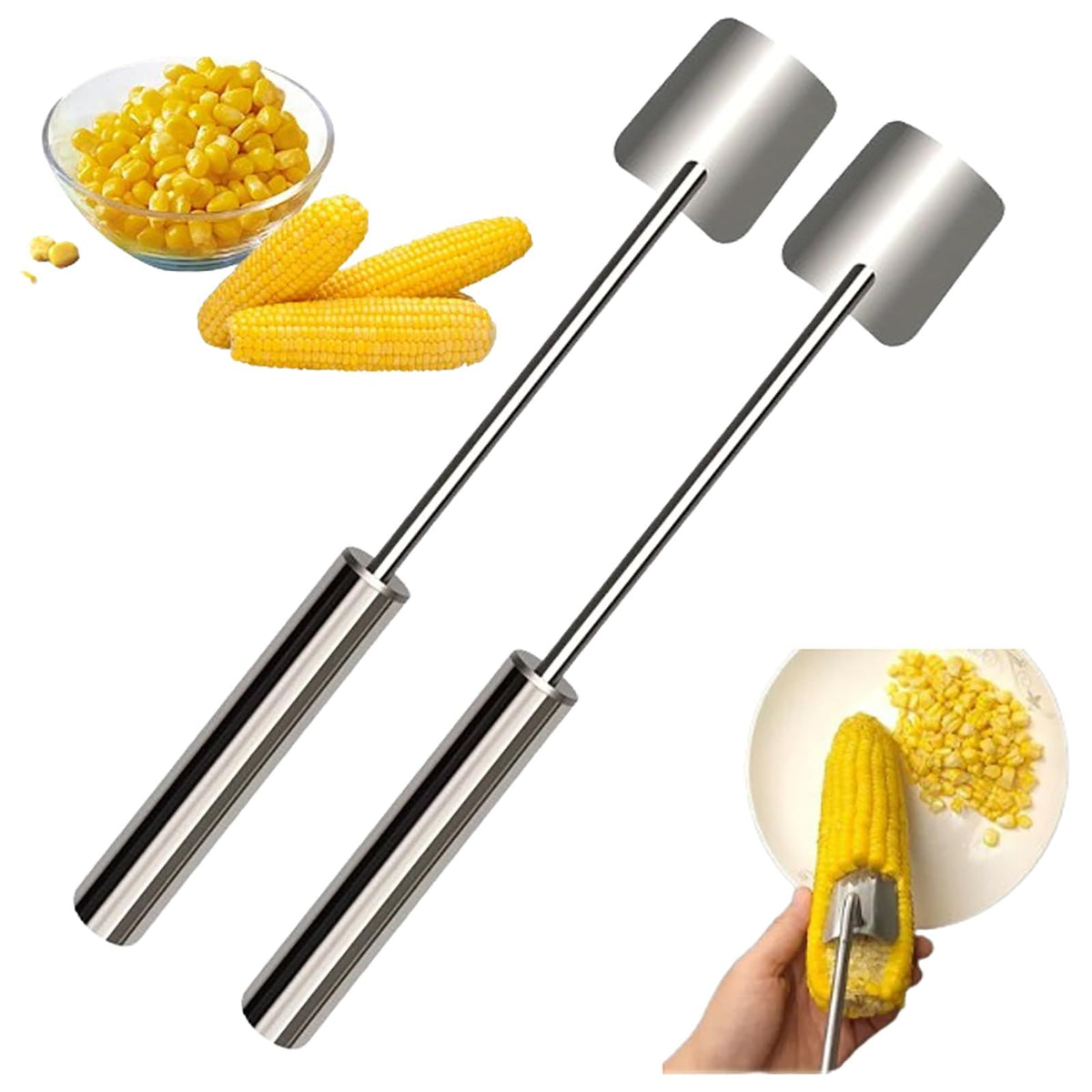 Corn Peeler for Corn on the Cob Stripper Tool, Corns Peelers Stainless Steel Splitter Tool Easy Fast Corn Remover Tool for Home Kitchen (2pcs)