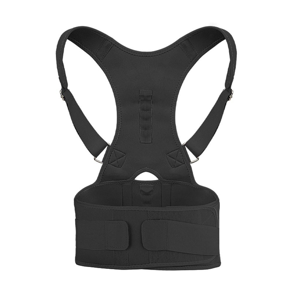 Magnetic therapy posture support back bracket adjustable posture corrector bracket shoulder back support strap - relieves neck, back, and spine pain (L)