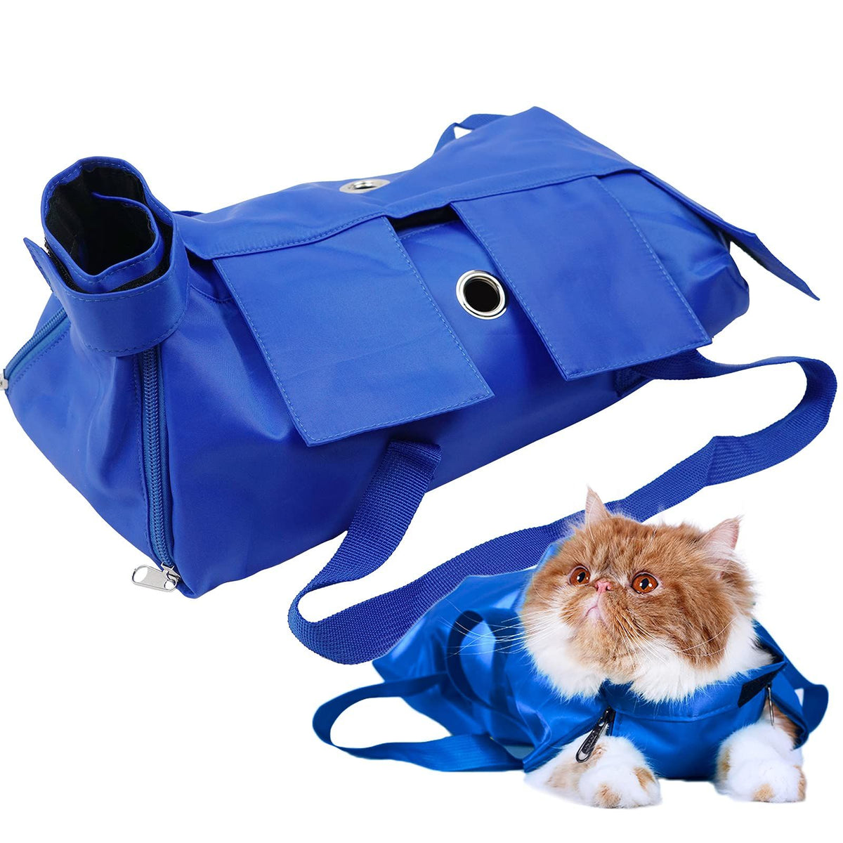 Pet Cat’s Restraint Bag for Claw Care Nail Trimming Anti-Scratching Grooming Bag for Cats Medical Examination(Blue-S)