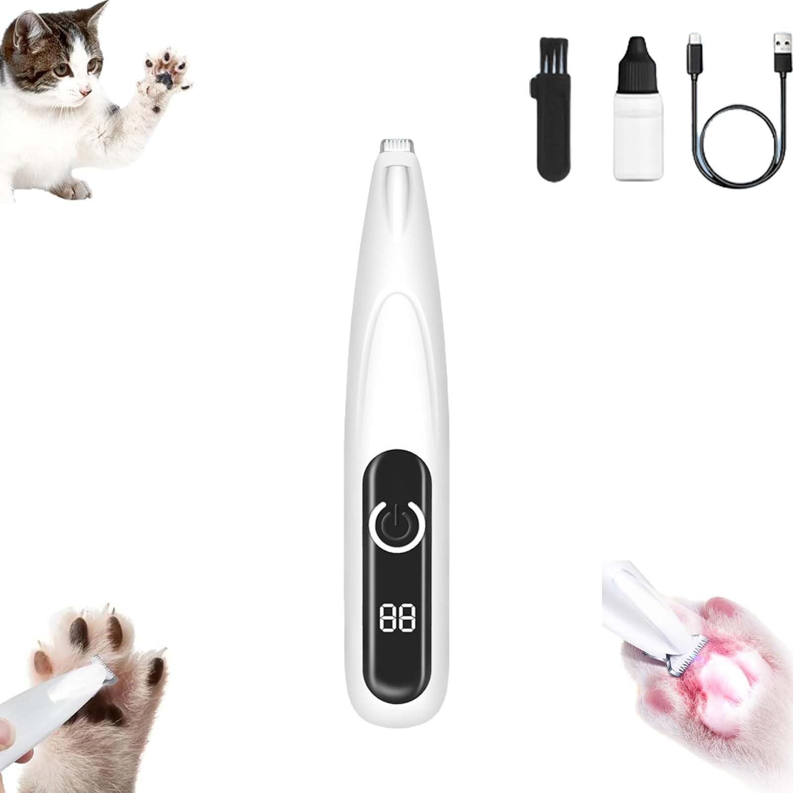 Pet Micro Precision Trimmer, Multifunctional Pet Hair Clippers for Grooming with LED Light, Low Noise Waterproof Rechargeable Pet Paw Trimmer for Pet Paws,(White)