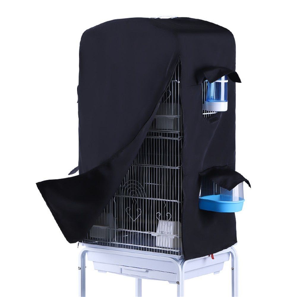 Bird Cage Cover for Night - Black Birdcage Cover with 4 Access Windows -Insulated Birdcage Cover with Dust Protection- Fits Parakeet, Cockatiel & Medium Cages