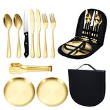Camping Utensil Set, Camping Silverware Set for 2, Reusable Travel Cutlery with Case Include Knife Fork Spoon Dish