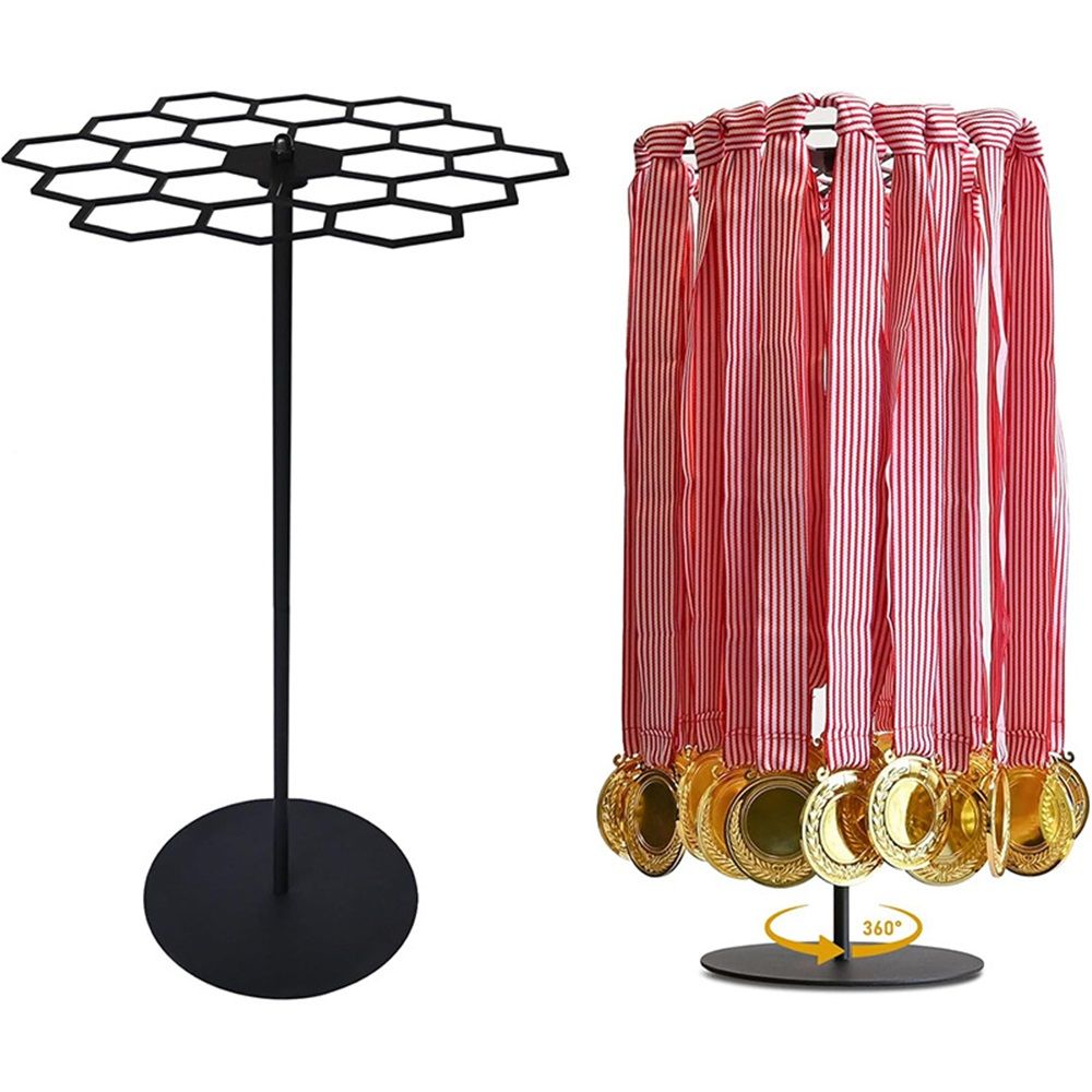 Rotatable Medal Hangers Display, Tabletop Medal Holder Rack Over 45+ Medals Capacity, Ideal for Sports Marathon Races Runners, Cheer, Gymnastics, Soccer, Softball - Easy Hanging Metal
