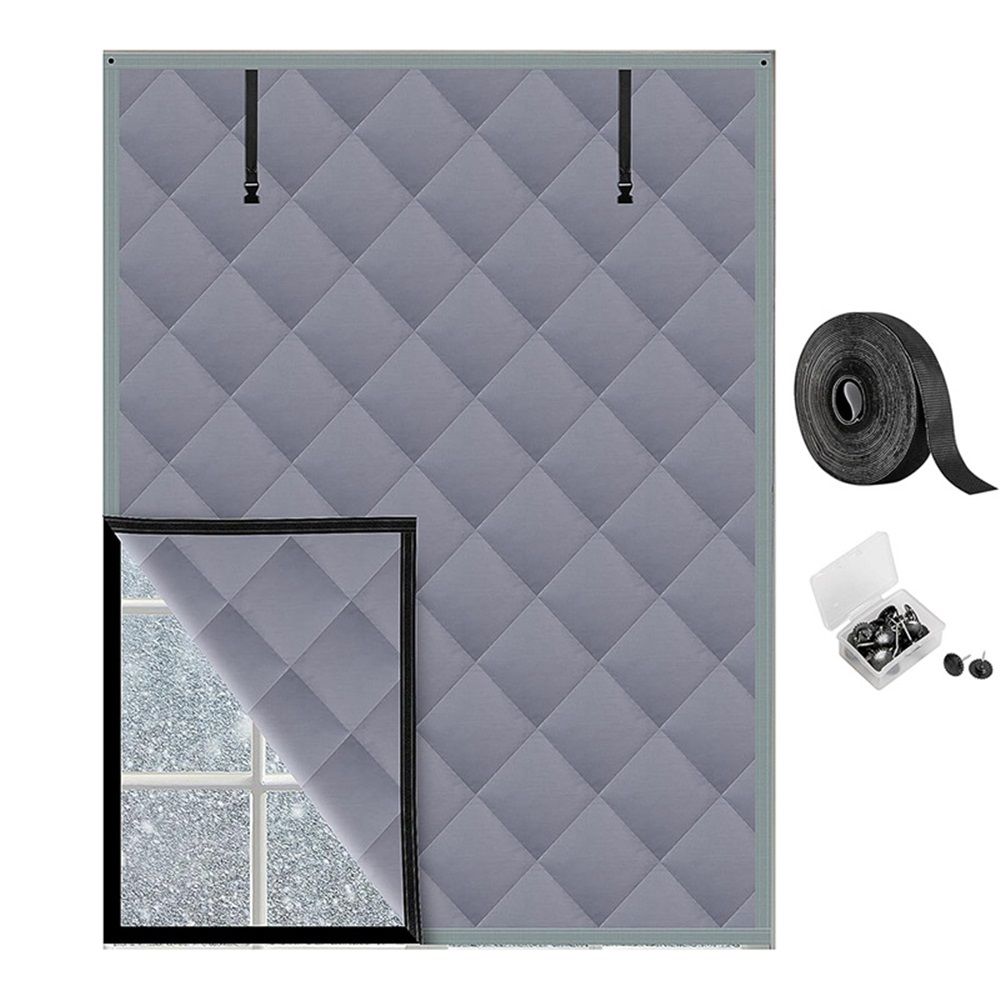 3 Layer 30*56 Inches Winter Insulated Window Curtain-Oxford Thermal Insulated Window Blanket with Fastener-Gray Window Insulation Kit for Winter Keeping Warm