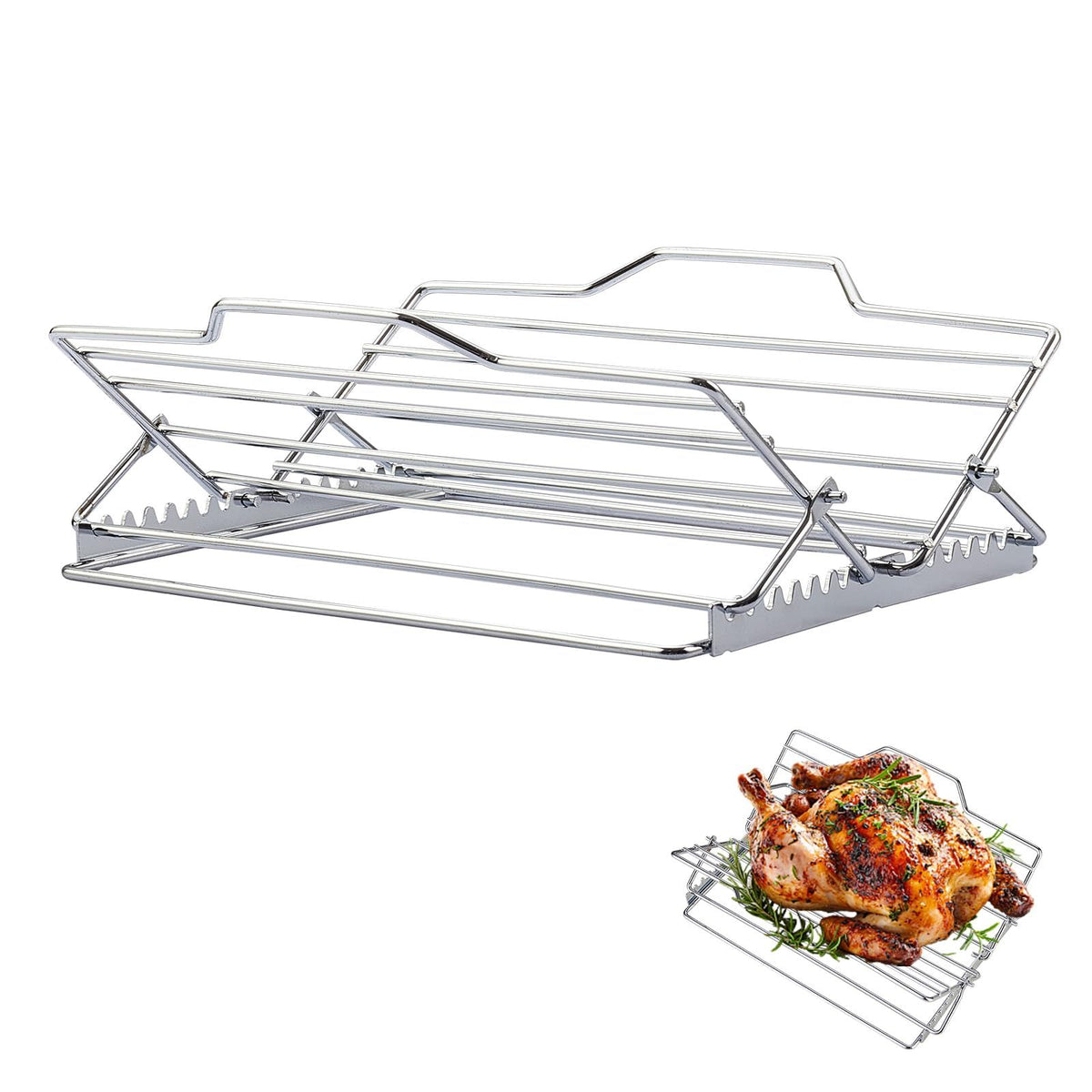 Adjustable Roasting Rack for 27.6 * 26.2 * 1.8cm, Stainless Steel Turkey Rack Insert - Fits Oven, Smoker & Grill, Dishwasher Safe Non-Stick