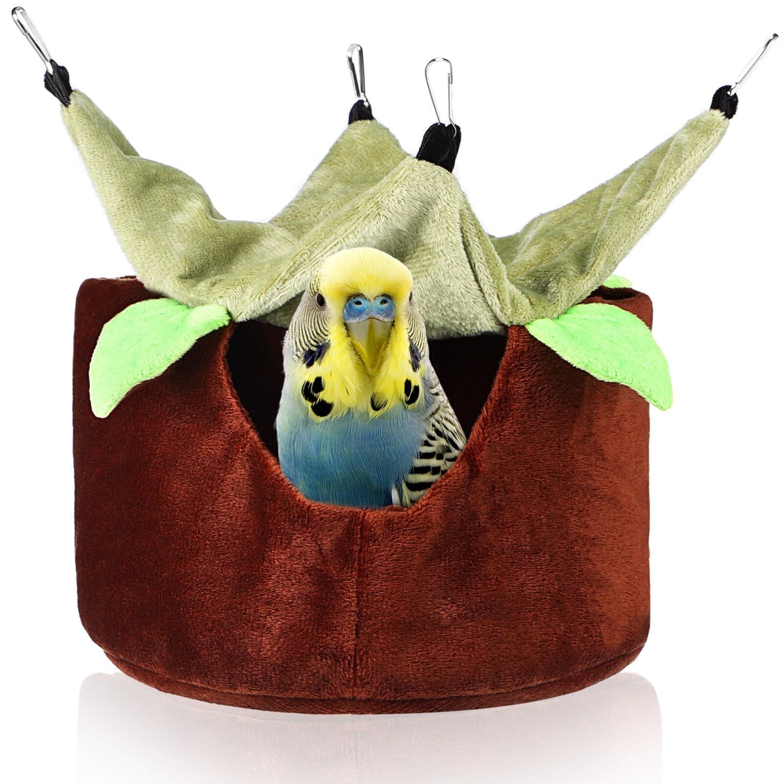 Two Layers Bird Parrot Bed Nest Snuggle Hammock for Parakeet Lovebird Cockatoos,Warm Sugar Glider Ferret Bed Plush Hideout House for Guinea Pig Hamster (Brown M)