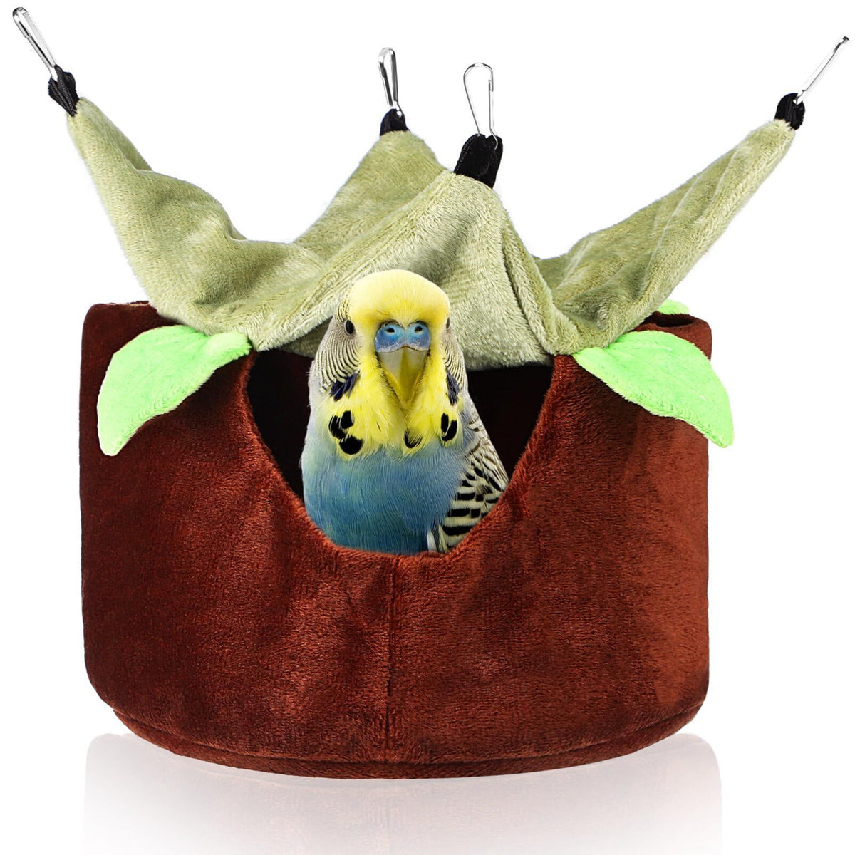 Two Layers Bird Parrot Bed Nest Snuggle Hammock for Parakeet Lovebird Cockatoos,Warm Sugar Glider Ferret Bed Plush Hideout House for Guinea Pig Hamster (Brown M)