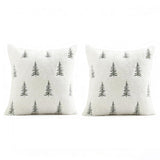 Christmas Pillow Covers 18x18 inch Set of 2 Green Embroidered Christmas Tree Decoration Beige Soft Plush Faux Fur Jacquard Throw Pillows for Bedroom Sofa Holiday Winter Home Decor